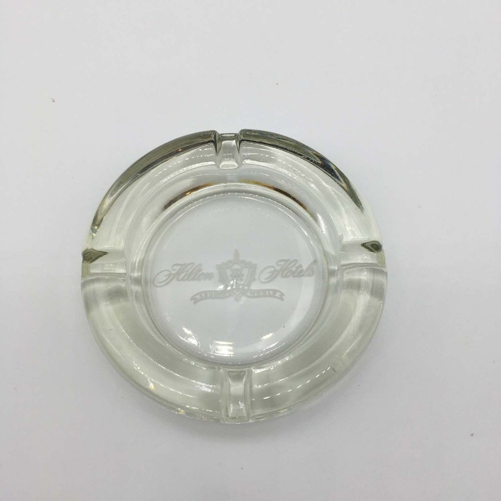 Hilton Hotels Vintage Clear Glass Ashtray, Crest Emblem, Around the ‎ World